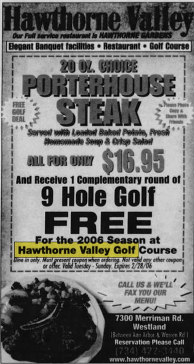 New Hawthorne Valley Country Club (Hawthorne Valley Golf Course) - Feb 16 2006 Ad (newer photo)